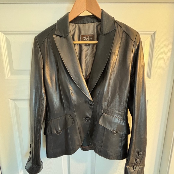 Black Cole Haan Leather Blazer - Picture 1 of 4